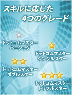 スキルに応じた4つのグレード「ドットコムマスターベーシック」「ドットコムマスターシングルスター」「ドットコムマスターダブルスター」「ドットコムマスタートリプルスター」
